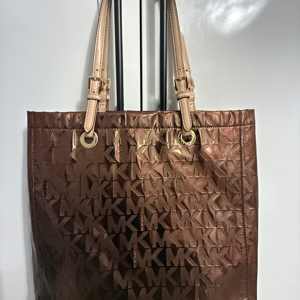 Michael Kors Brown Signature Tote with Metallic Finish